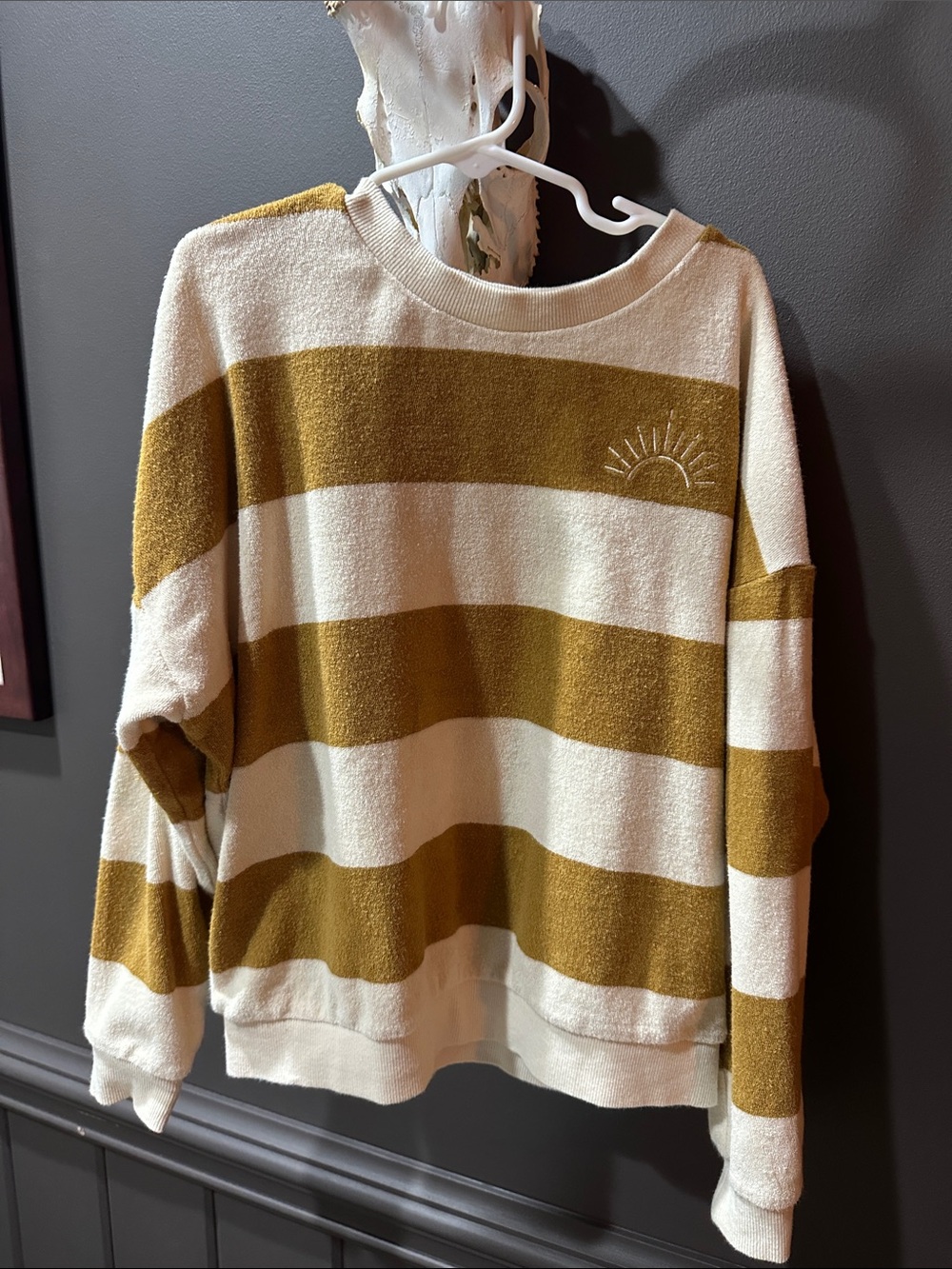 Kids Cream and Mustard Stripe Sweatshirt - Cozy Crewneck